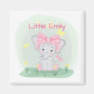 Íman Elefante de bebê bonito com arco rosa numa clare