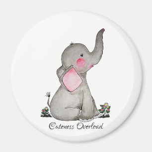 Íman Elefante De Bebê Cuta De Aquarela Com Blush E Flor