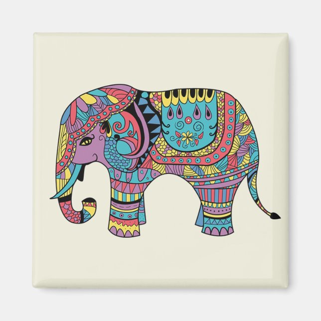 Íman Elefante de Mandala de Cor Vibrante (Frente)
