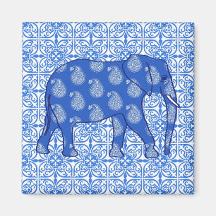 Íman Elefante de Paisley - azuis cobaltos e branco