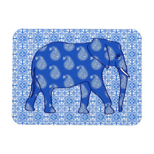 Íman Elefante de Paisley - azul de cobalto e branco