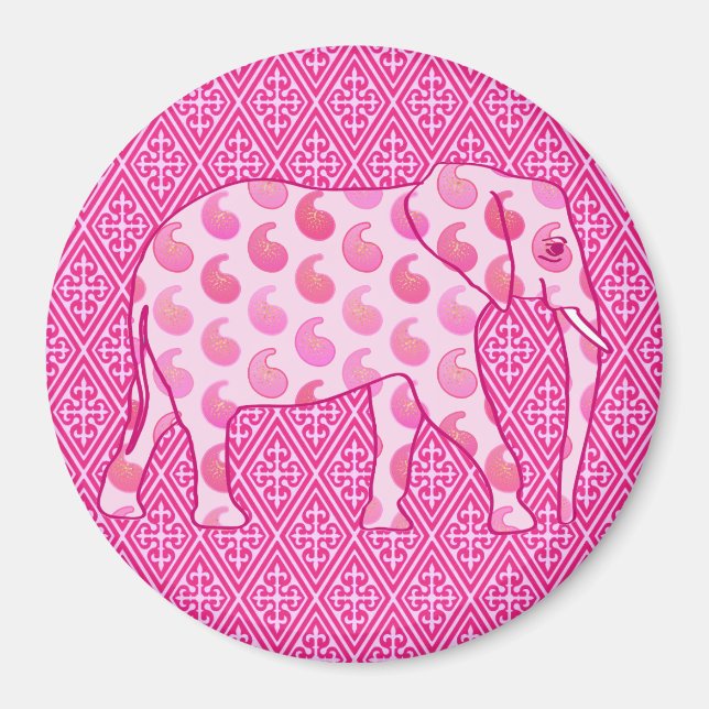 Íman Elefante de Paisley - rosa-gelo e fuchsia (Frente)