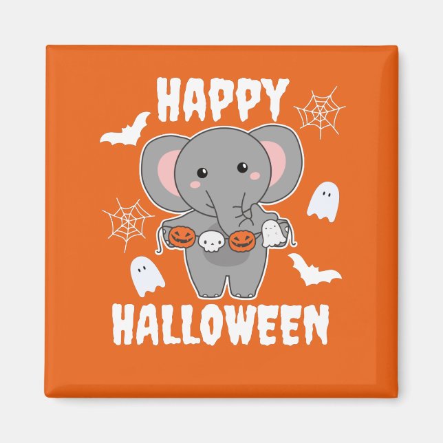 Íman Elefante Feliz Halloween Pumpkin Bat Costume (Frente)