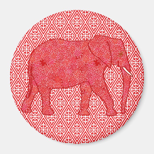 Íman Elefante flor - vermelho profundo e coral (Frente)