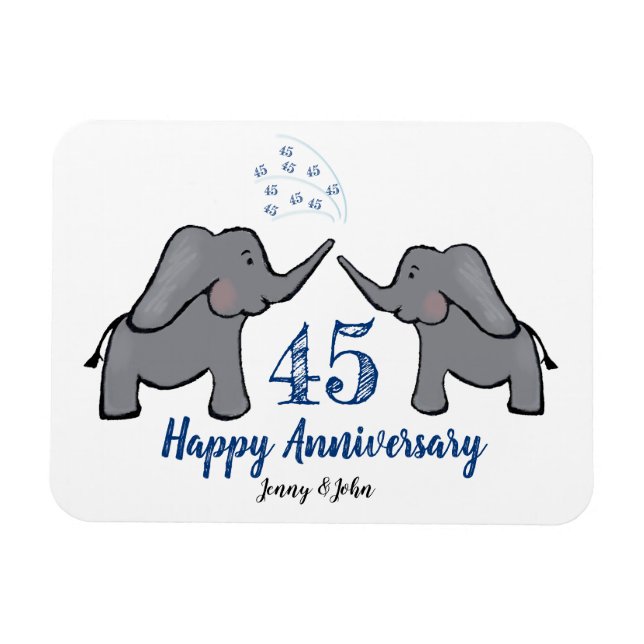 Íman elefante fofo do aniversário de casamento do 45º S (Horizontal)