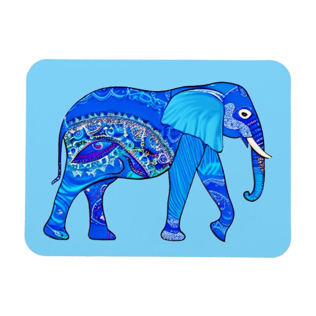 Íman Elefante Indiano em Padrão Árabe Azul (Horizontal)