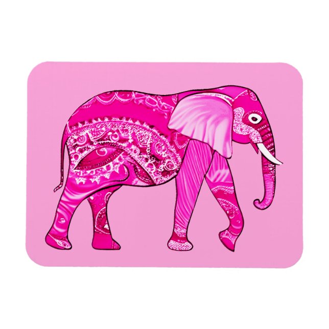 Íman Elefante Indiano em um Patterno Árabe Rosa da Foss (Horizontal)