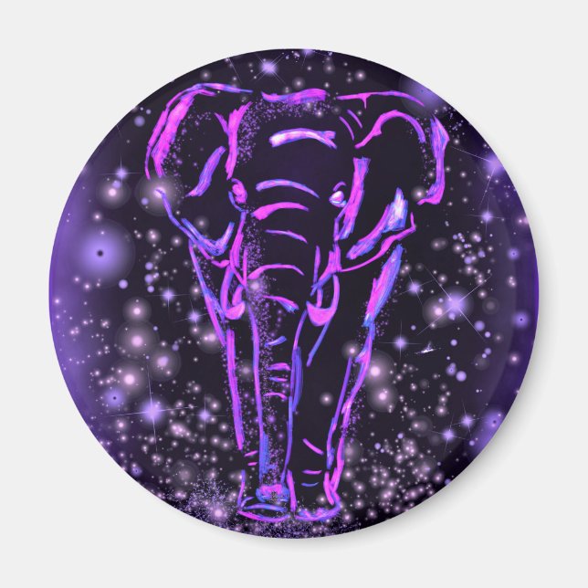 Íman Elefante Na Noite Estrelada, Cor-De-Rosa, Putrple (Frente)