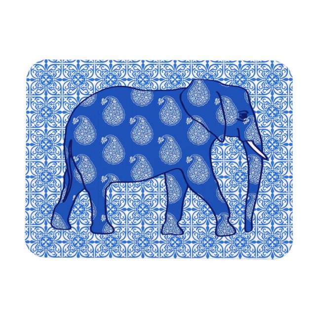 Íman Elefante paisley - azul cobalto e branco (Horizontal)