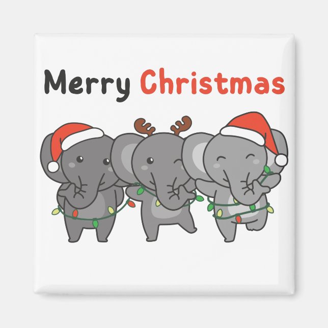 Íman Elefantes de Natal Elefantes Feliz Magnet (Frente)
