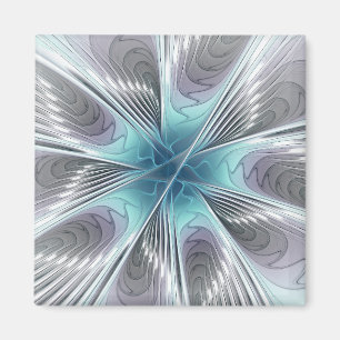 Íman Elegance Modern Blue Cinza White Fractal Art Flowe
