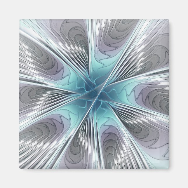 Íman Elegance Modern Blue Cinza White Fractal Art Flowe (Frente)