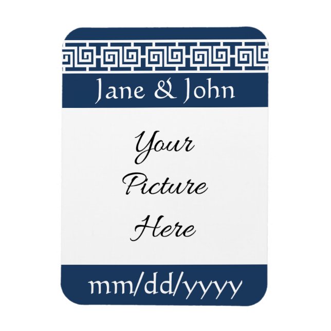 Íman Elegância Chinesa em Ímã de Save-the-Date Azul-Mar (Vertical)