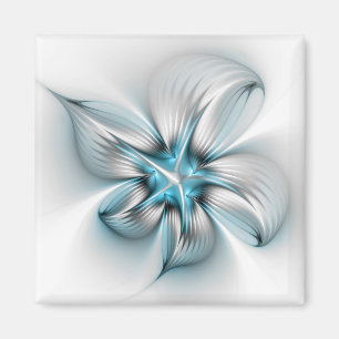 Íman Elegância Floral Arte Fractal Azul Abstrata Modern