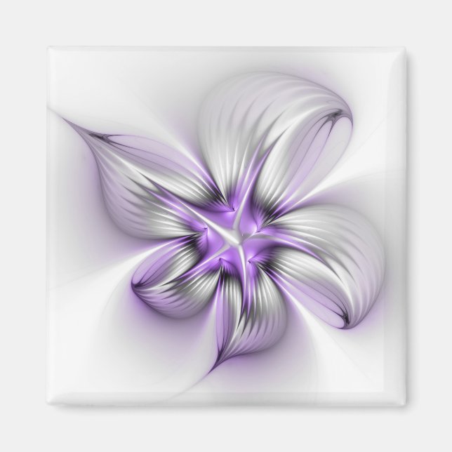 Íman Elegância Floral Arte Fractal Violeta Abstrata Mod (Frente)