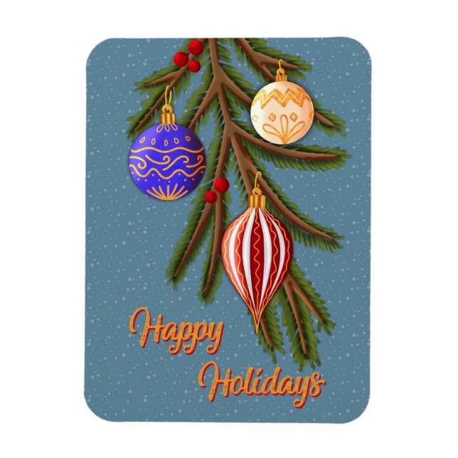 Íman Elegant Christmas Ornaments on Pine Branch (Vertical)