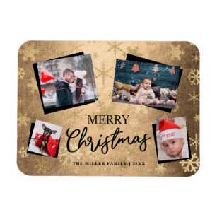 Íman Elegant Gold Merry Christmas Custom Photo Collage