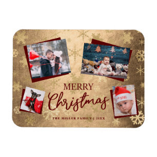 Íman Elegant Gold Merry Christmas Custom Photo Collage