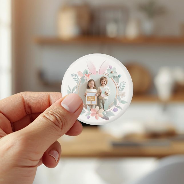 Íman Elegant Pastel Easter Photo Frame with Bunny Ears  (Criador carregado)