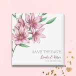 Íman Elegant Pink Lily Wedding Save the Date<br><div class="desc">Beautiful and elegant wedding save the date magnet with an illustration of pink lilies. Illustrated and designed by Patricia Alvarez.</div>