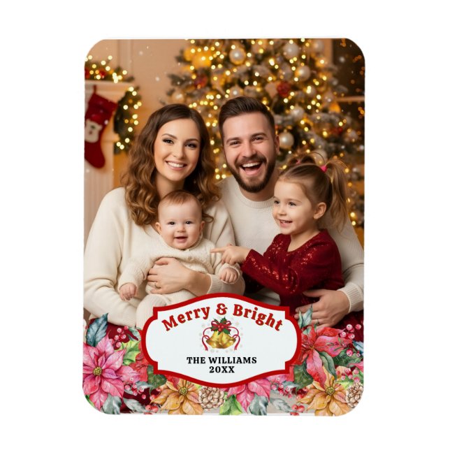 Íman Elegant Poinsettia Floral Custom Photo  (Vertical)