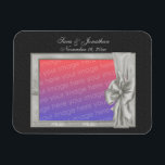 Íman Elegant Silver Photo Frame Personalized Wedding<br><div class="desc">Elegant silver frame with a bow save the date announcement or wedding favor refrigerator magnet. Ready for your special photo. Fill in your information in the template. Make more changes to text and font size, style, and color. Add your photo by clicking on Change and upload your picture. Click on...</div>