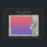 Íman Elegant Silver Photo Frame Personalized Wedding<br><div class="desc">Elegant silver frame with a bow save the date announcement or wedding favor refrigerator magnet. Ready for your special photo. Fill in your information in the template. Make more changes to text and font size, style, and color. Add your photo by clicking on Change and upload your picture. Click on...</div>
