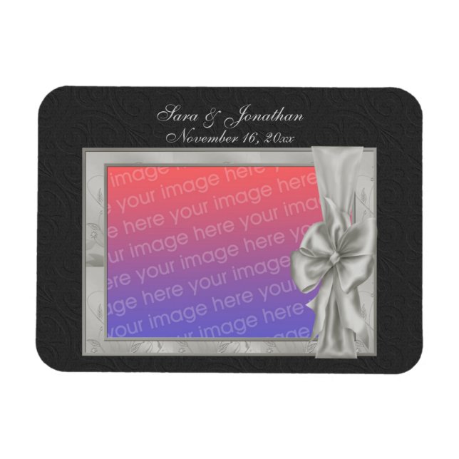 Íman Elegant Silver Photo Frame Personalized Wedding  (Horizontal)