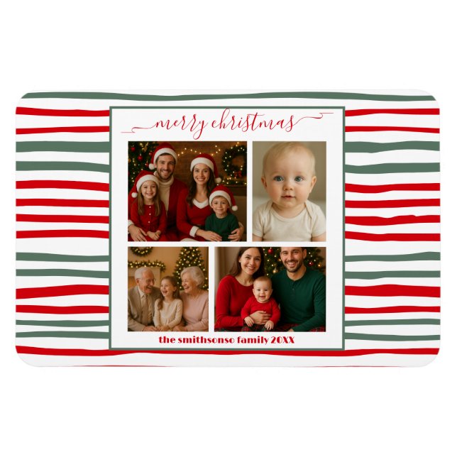 Íman Elegant Stripe family Photo merry Christmas modern (Horizontal)