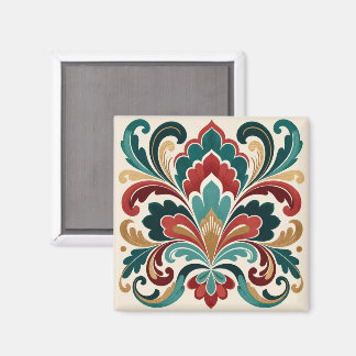 Íman Elegant Teal–Red Ornamental Bloom