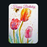 Íman Elegant Tulip and Bee Watercolour Birthday Card<br><div class="desc">Elegant Tulip and Bee Watercolour Birthday Card,  with a fully customizable name. Let this beautiful bird brighten your day! Designed from one of my original watercolors. Sure to put a smile on the receivers face.</div>