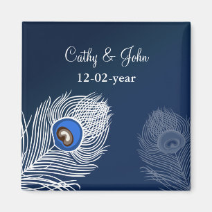 Íman Elegant white and blue peacock save the date