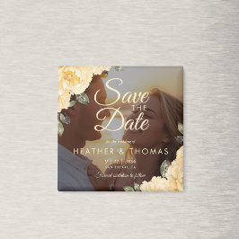 Íman Elegant Yellow Floral Photo Save The Date Magnet