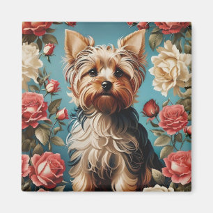 Íman Elegant Yorkshire Terrier Portrait Rosa Garden