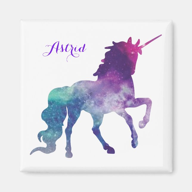 Íman Elegante Aquarela Azul Roxo Unicórnio Moderno (Frente)