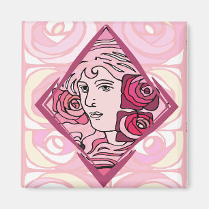 Íman Elegante Art Nouveau Rosa Mulher