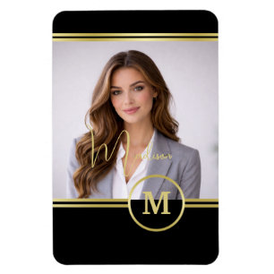 Íman Elegante Assinatura Monograma em Ouro com Foto