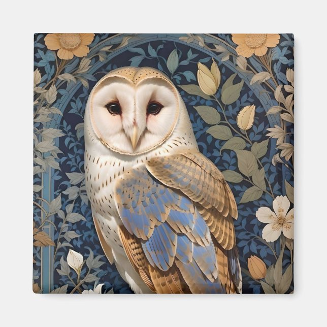 Íman Elegante Barn Owl William Morris Inspirou Floral (Frente)