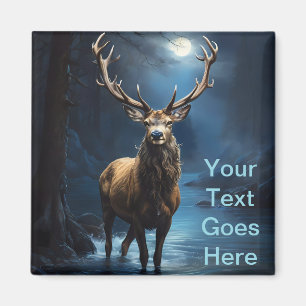 Íman Elegante Blue Stag Deer in River - Tranquil Majest