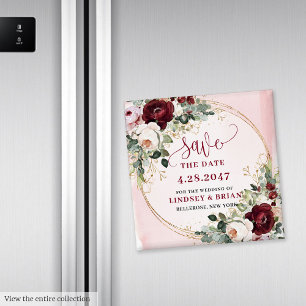 Íman Elegante Boho Borgonha Bege Dourado Floral Ímã