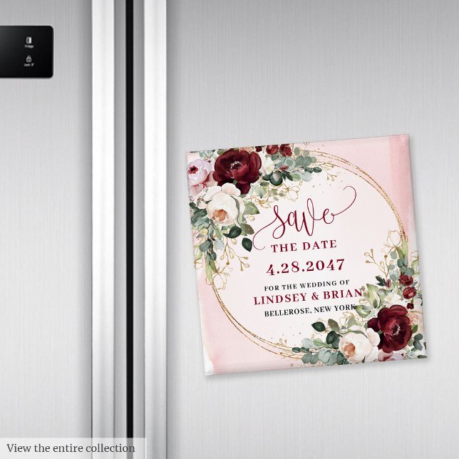 Íman Elegante Boho Borgonha Rosa Floral Dourado ímã (Elegant Boho Burgundy Blush Gold Floral Magnet

)