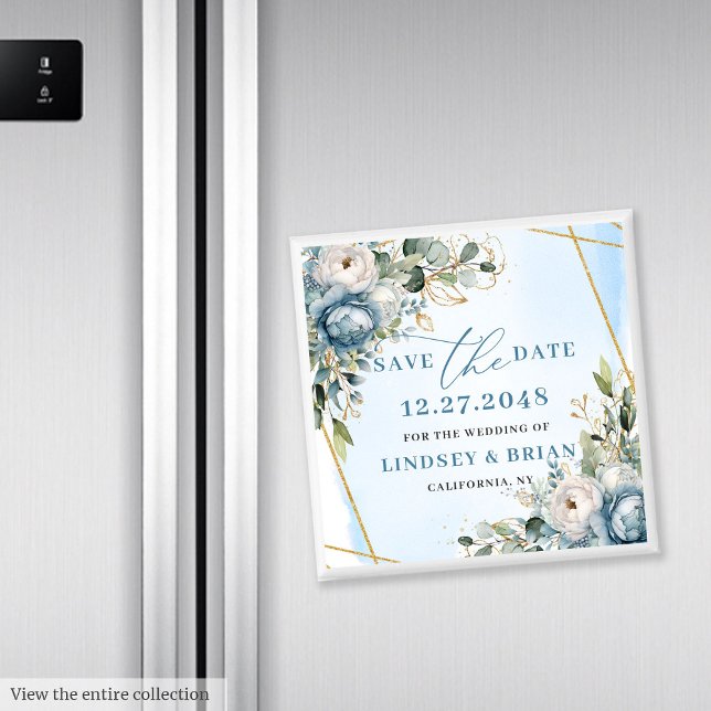 Íman Elegante Boho Peônia Floral Azul Poeirento Save th (Elegant Dusty Blue Peony Floral Save the Date Magnet)