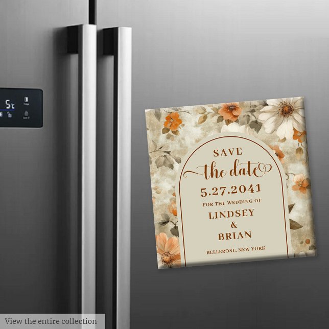 Íman Elegante Boho Terroso Marfim Oliva Floral Salvar D (Elegant Boho Earthy Ivory Olive Floral Save Date)