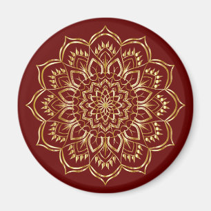Íman Elegante Borgonha e Dourado Padrão Floral de Manda
