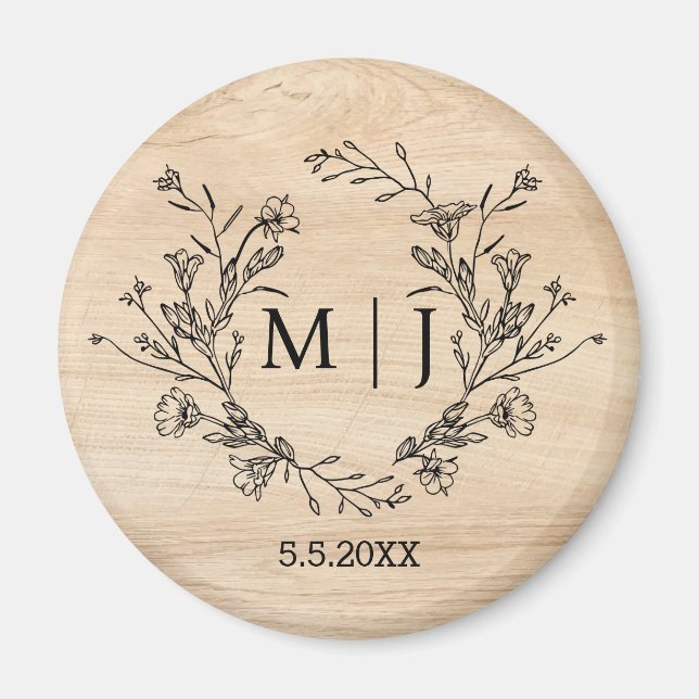 Íman elegante botânico simples casamento rústico madeir (Frente)