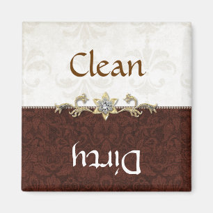 Íman Elegante Brown e Cream Damask Dishwasher Magnet