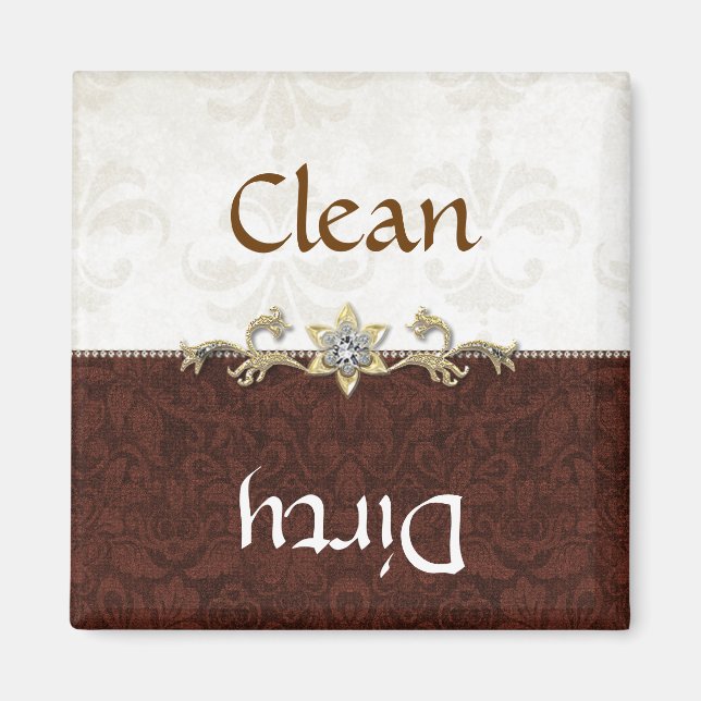 Íman Elegante Brown e Cream Damask Dishwasher Magnet (Frente)