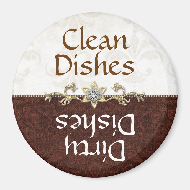Íman Elegante Brown e Ivory Damask Dishwasher Magnet (Frente)