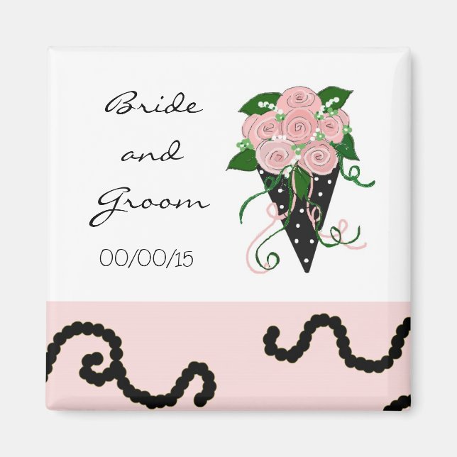 Íman Elegante Buquê de Noiva Rosa e Preto (Frente)
