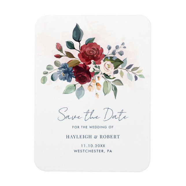 Íman Elegante Casamento com Letra Floral Salve a Data (Vertical)